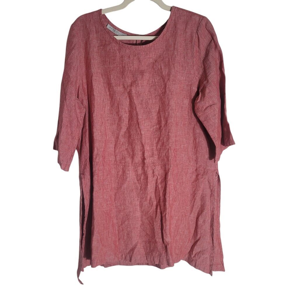 Bryn Walker Linen Tunic Blouse Women's Size Medium Red Lagenlook Oversized Beach